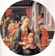 Fra Filippo Lippi The Madonna and Child with the Birth of the Virgin and the Meeting of Joachim and Anna china oil painting reproduction